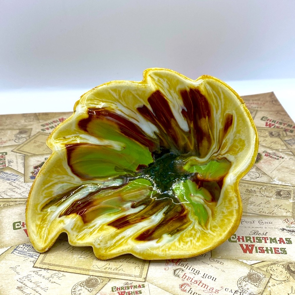 Handmade Pottery Leaf  Dish. Great Fall Colors!!